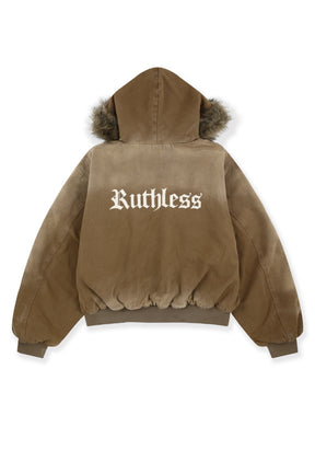 DETACHABLE FUR HOODIED WORK JACKET / BEI