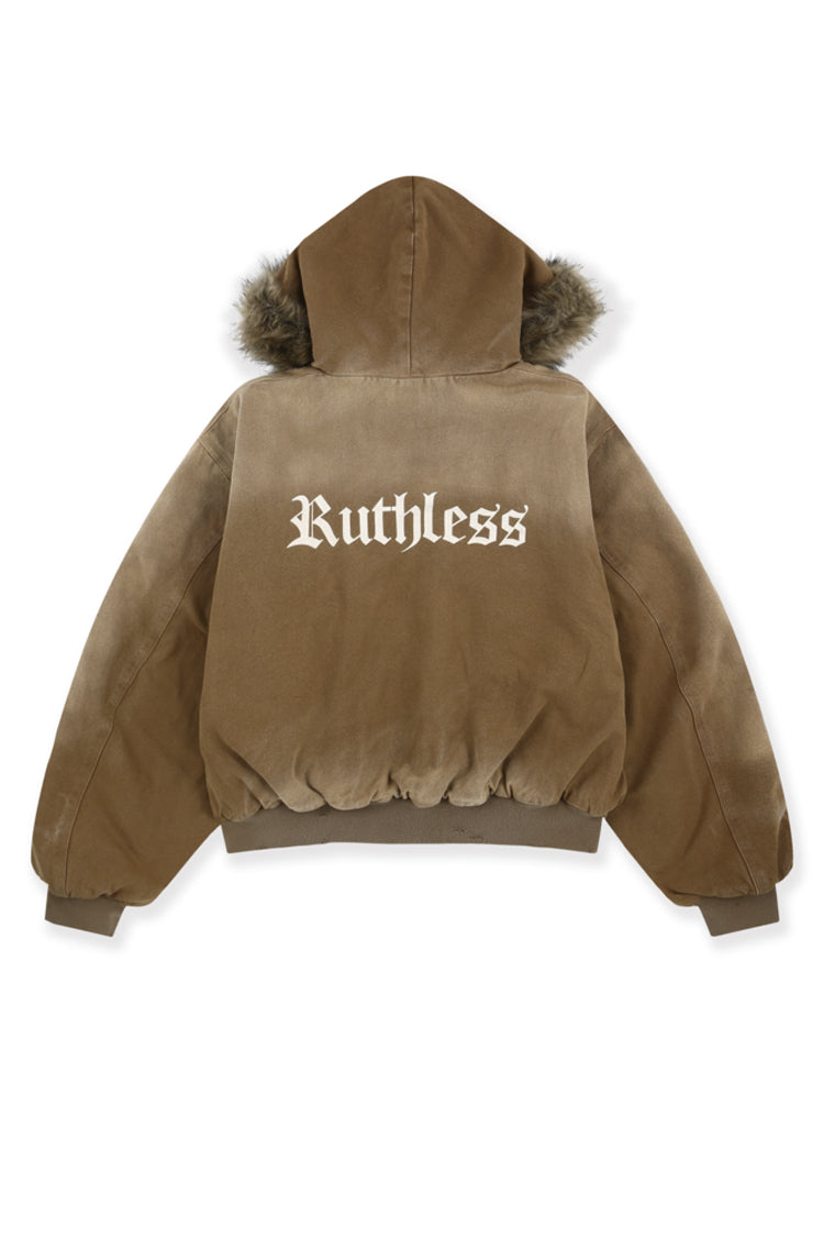 DETACHABLE FUR HOODIED WORK JACKET / BEI