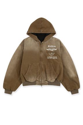 DETACHABLE FUR HOODIED WORK JACKET / BEI