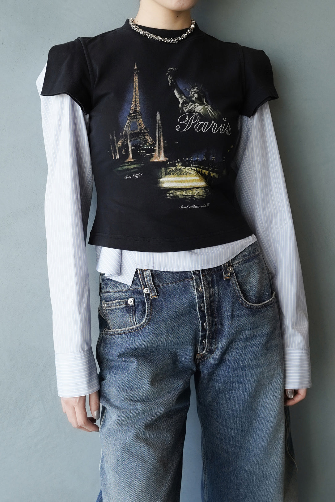 PARIS TOURIST FRONT SLEEVE BABY T-SHIRT / BLK