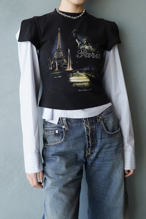 PARIS TOURIST FRONT SLEEVE BABY T-SHIRT / BLK