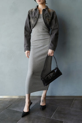 CROP DENIM JACKET / BLK