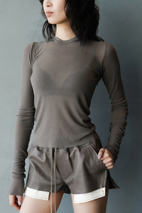 CROPPED HOODED RIB LS T / DUST