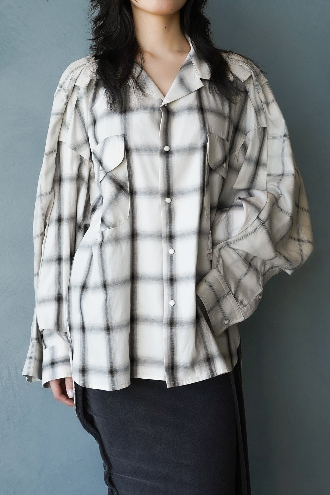 W SLEEVE CHECK SHIRTS / BEI
