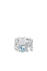MINI CAT HEART SHAPED GEMSTONE DAISY RING / BLU