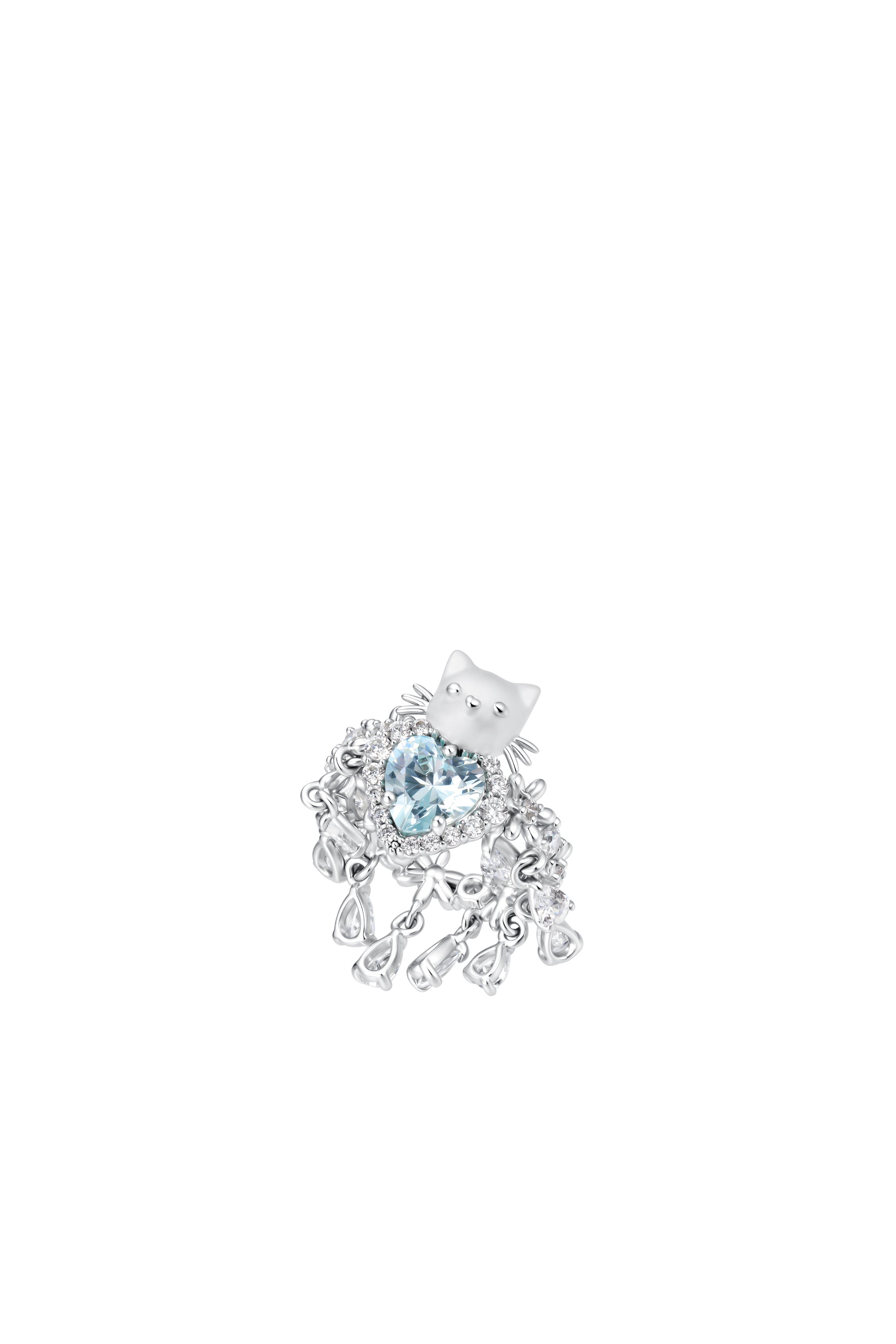 MINI CAT HEART SHAPED GEMSTONE DAISY RING / BLU