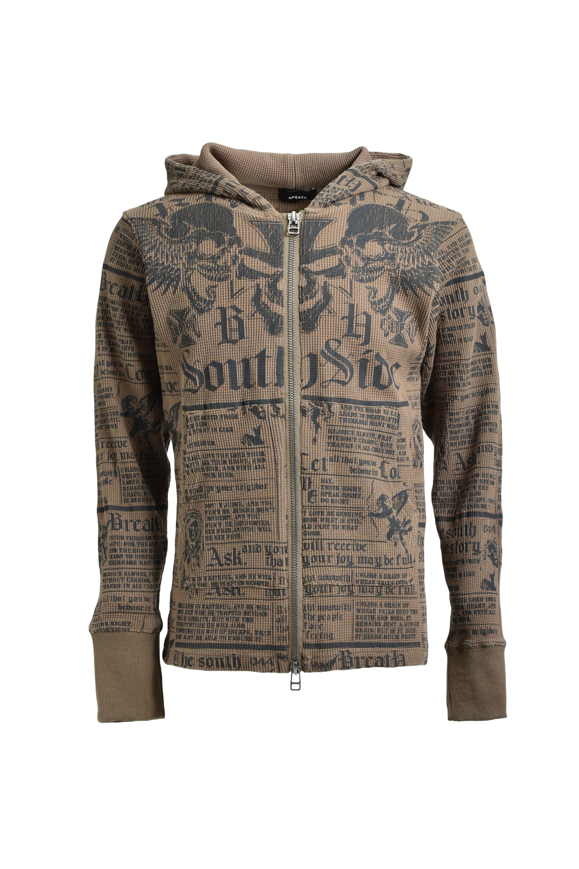 SKULL WASH WAFFLE ZIP UP HOODE / BRW