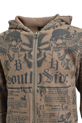 SKULL WASH WAFFLE ZIP UP HOODE / BRW