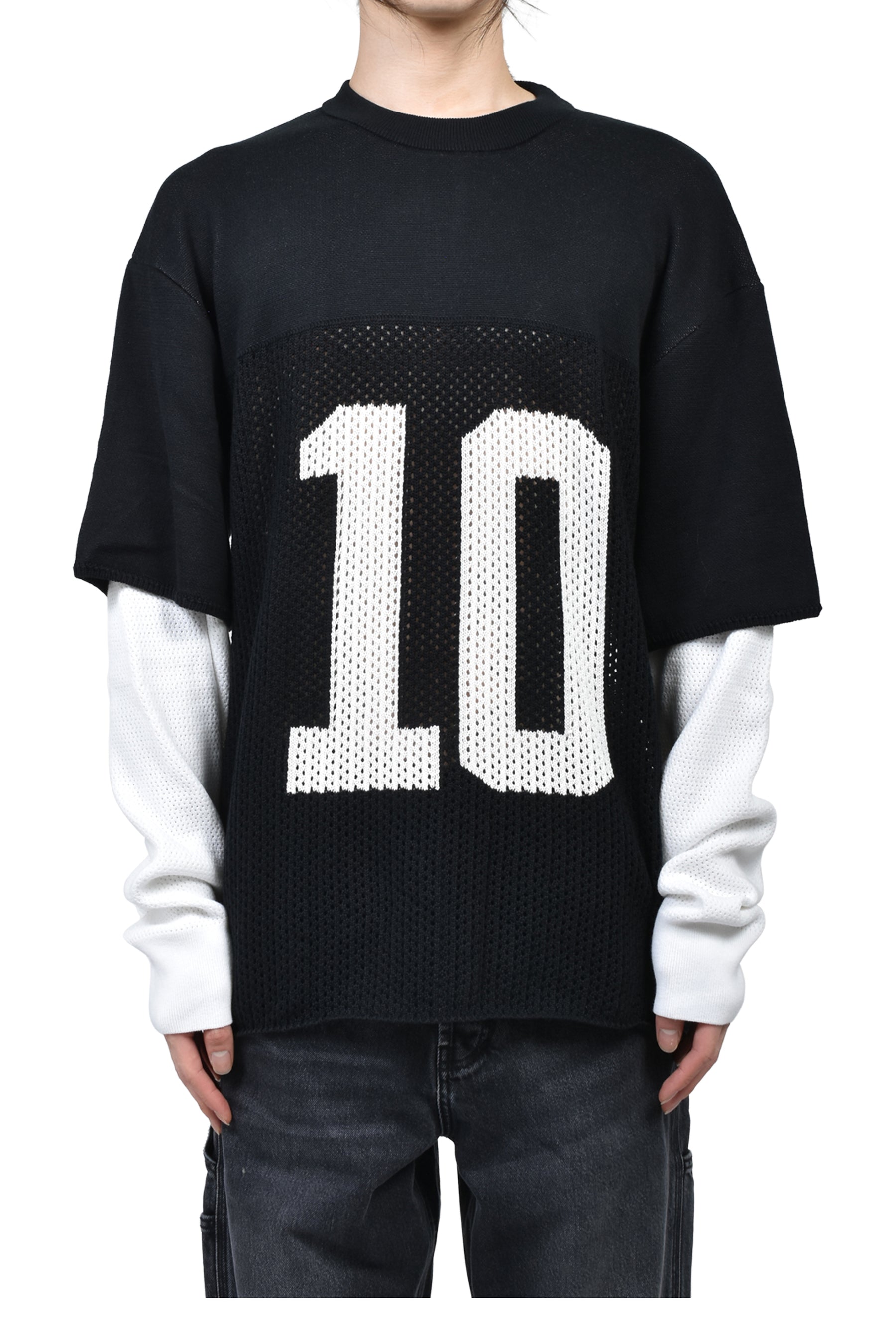 LAYERED KNIT MESH JERSEY / BLK/WHT 