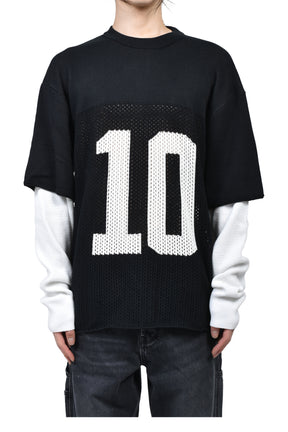 LAYERED KNIT MESH JERSEY / BLK/WHT 