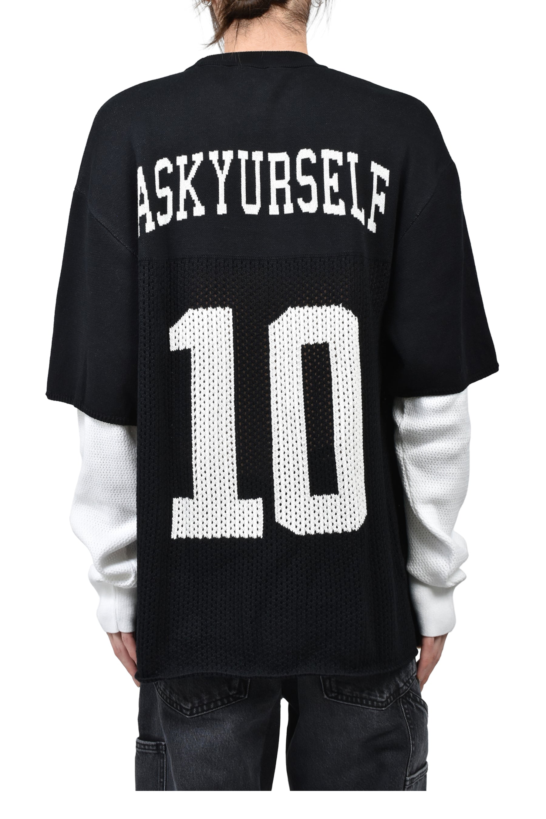 LAYERED KNIT MESH JERSEY / BLK/WHT 