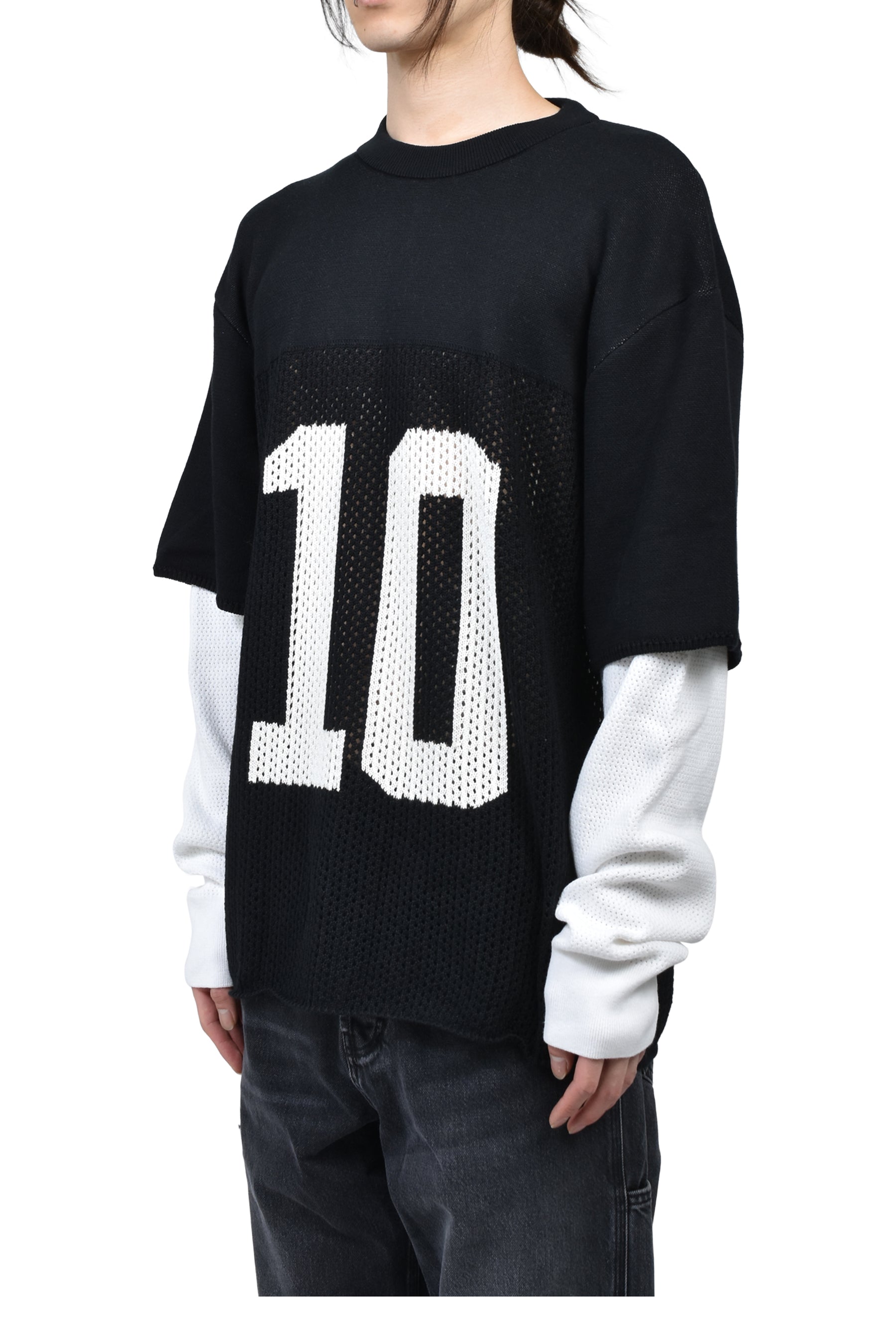 LAYERED KNIT MESH JERSEY / BLK/WHT 