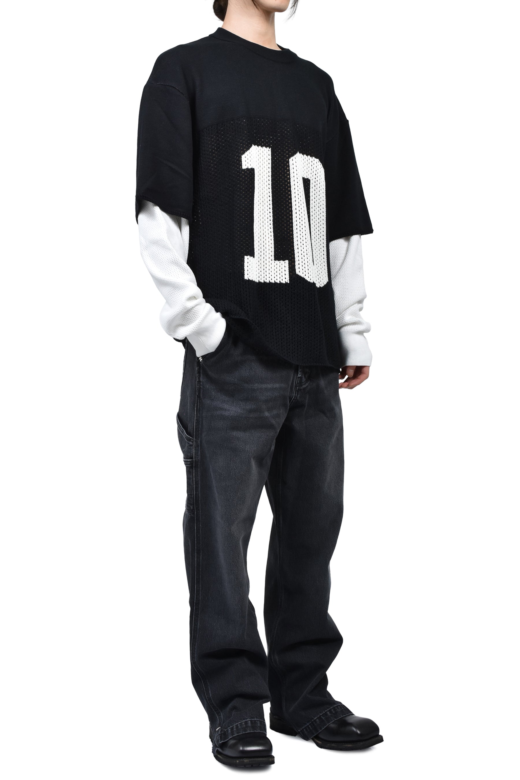 LAYERED KNIT MESH JERSEY / BLK/WHT 