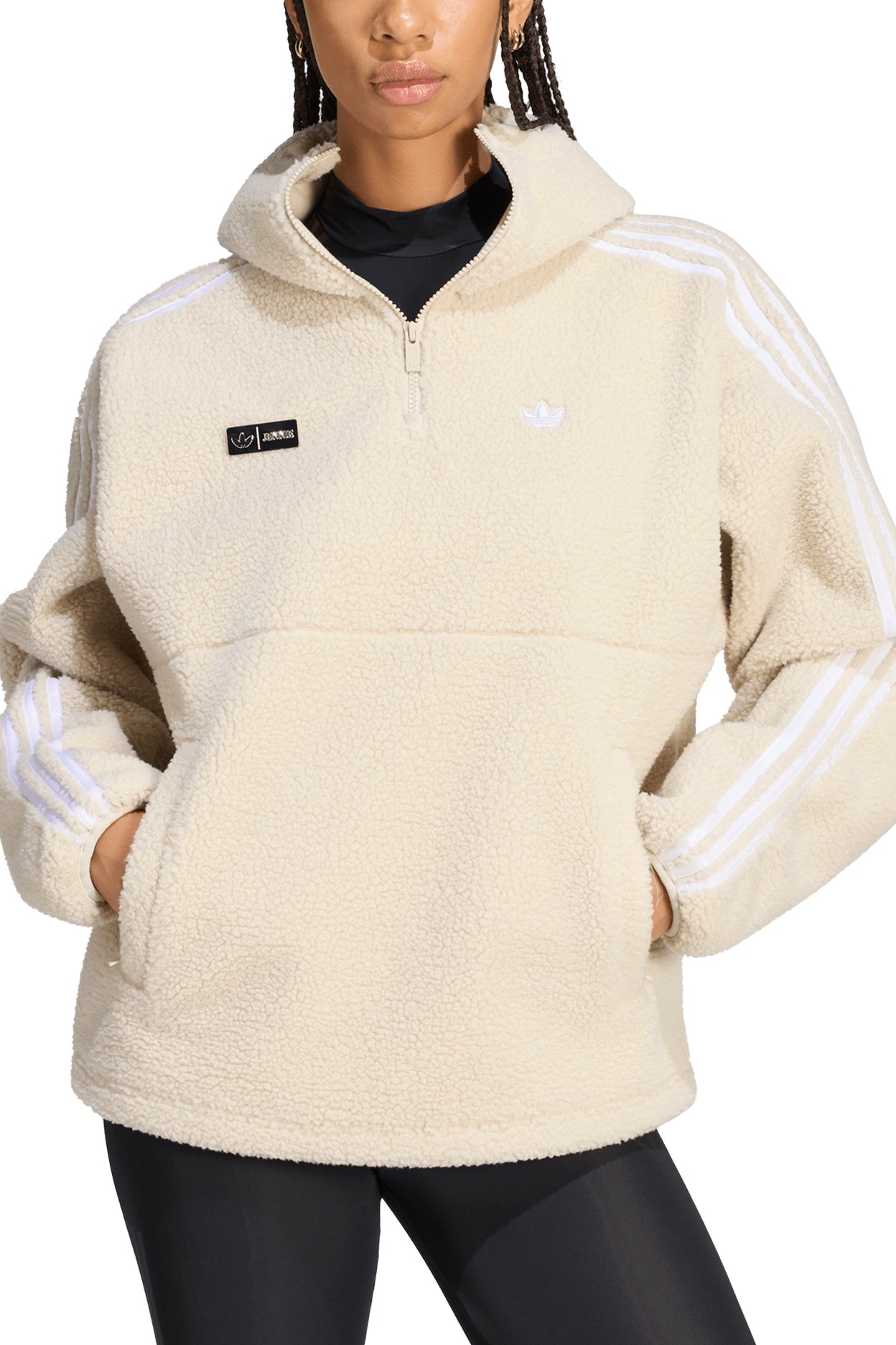 POLAR FLEECE 1/4 ZIP HOODIE JACKET / CLEAR BRW