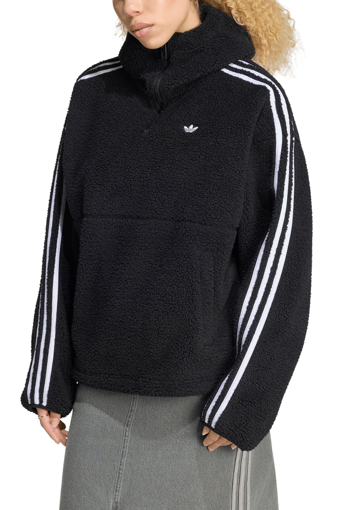 POLAR FLEECE 1/4 ZIP HOODIE JACKET / BLK