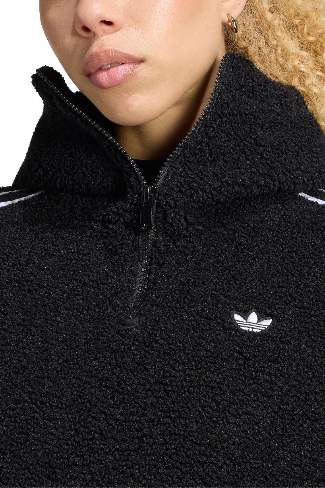 POLAR FLEECE 1/4 ZIP HOODIE JACKET / BLK