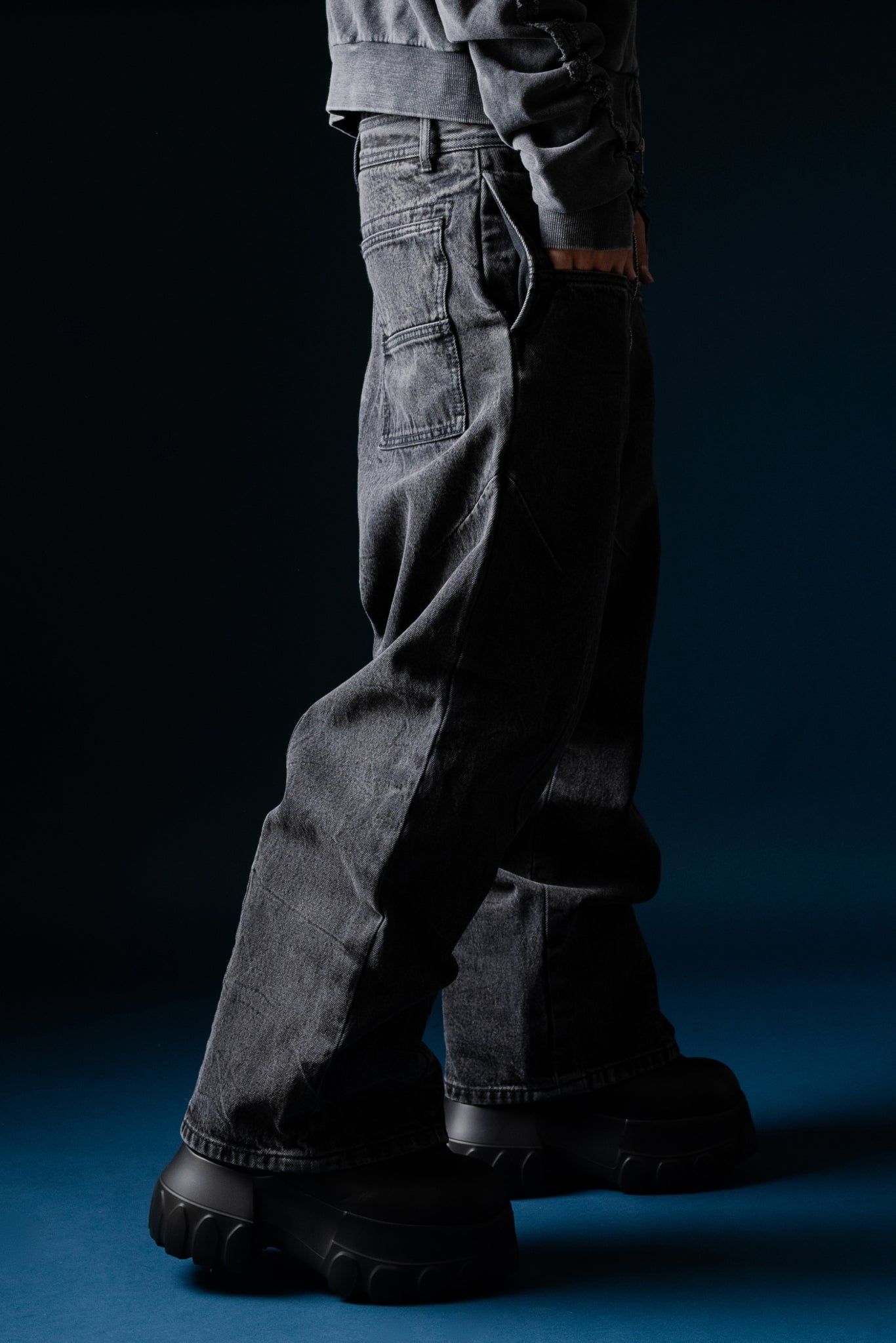 FRONT ZIP BAGGY DENIM / FADED BLK