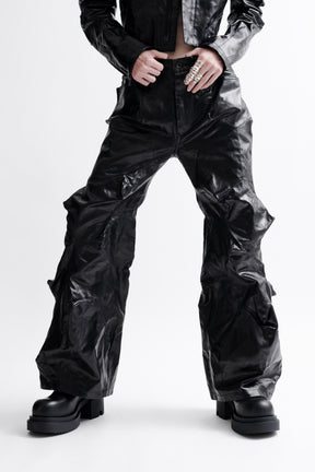 COATED WIDE DENIM TROUSER / BLK