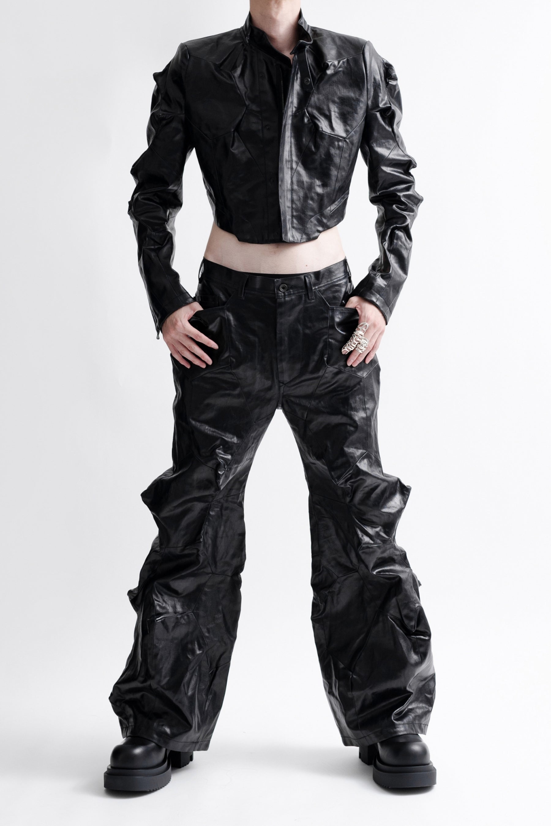 COATED DENIM BLOUSON / BLK