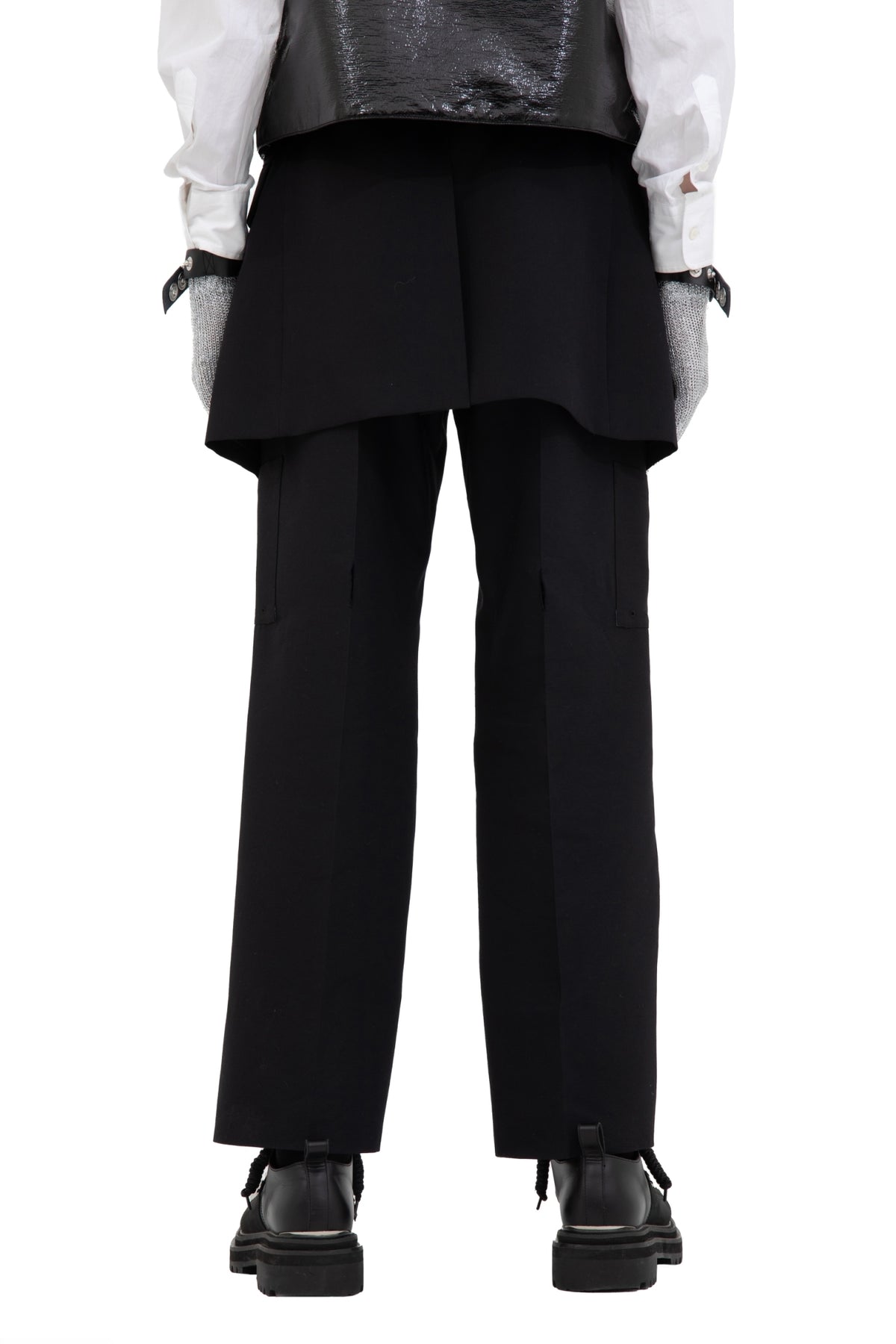 TAILORED HEM LAYERED HIGHT WEST WIDE SLACKS / BLK