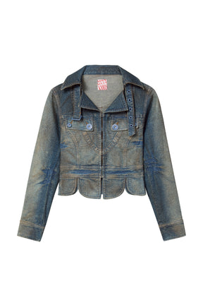 TIE-DYE  DENIM JACKET / PETROL BLU