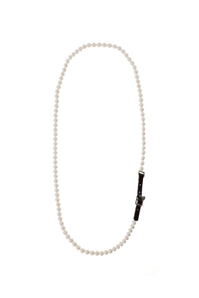 PEARL LEATHER NECKLACE / WHT