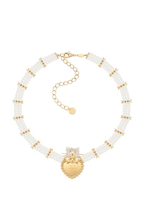 KITTEN HEART SHAPED PEARL NECKLACE / GLD