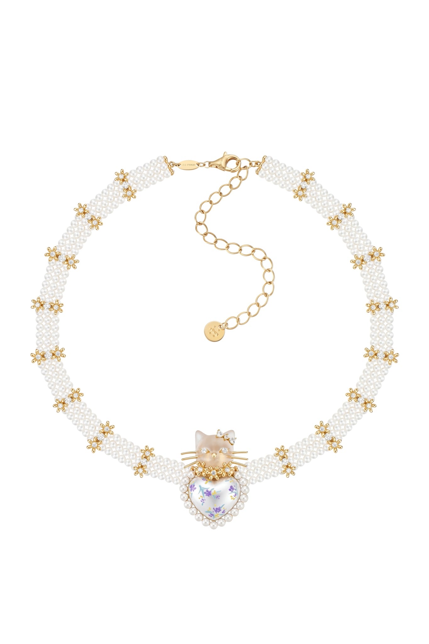 KITTEN HEART SHAPED PEARL NECKLACE / GLD