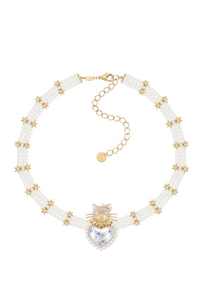 KITTEN HEART SHAPED PEARL NECKLACE / GLD