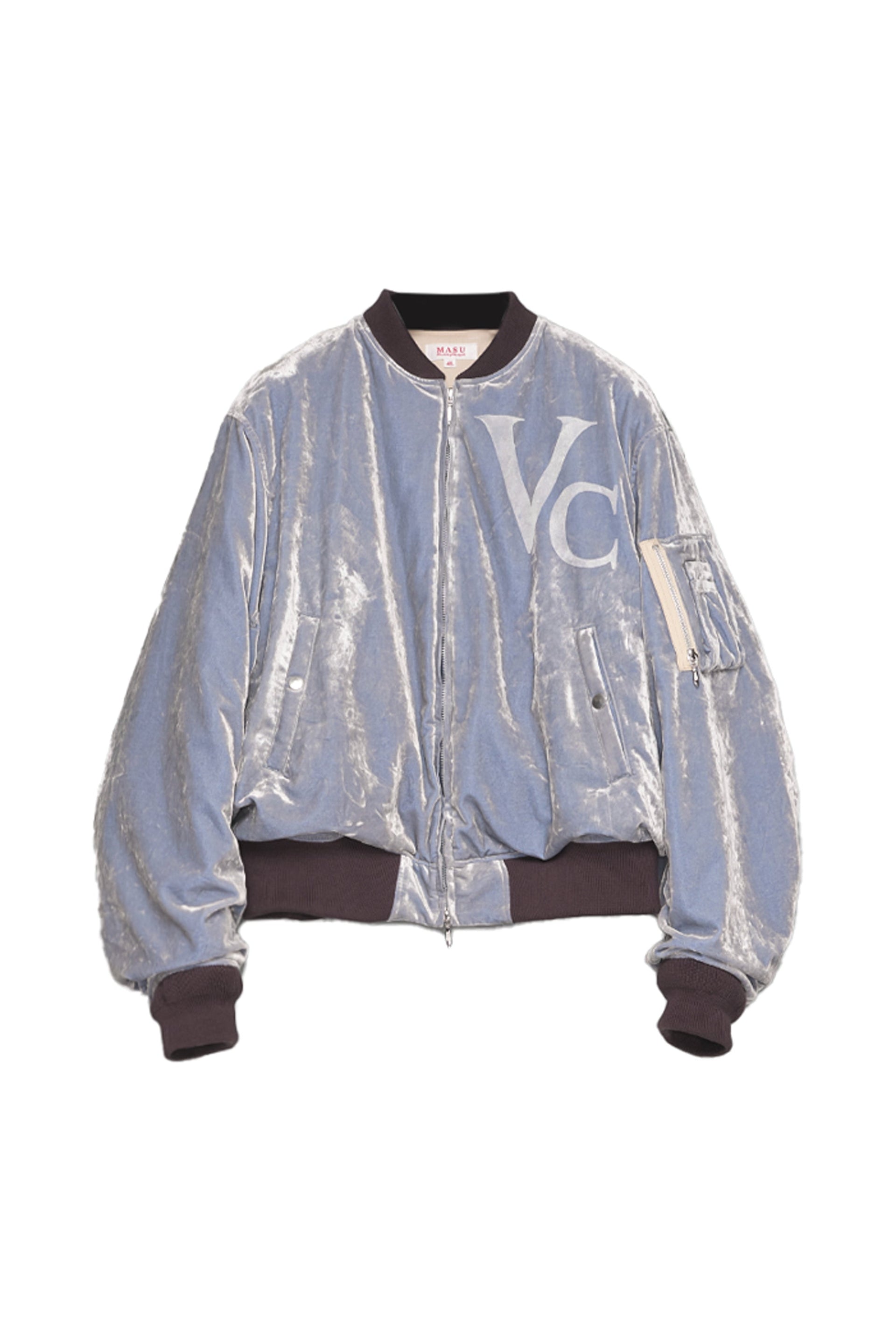 VC VELVET PUFFER BOMBER JACKET / DUSTY BLU