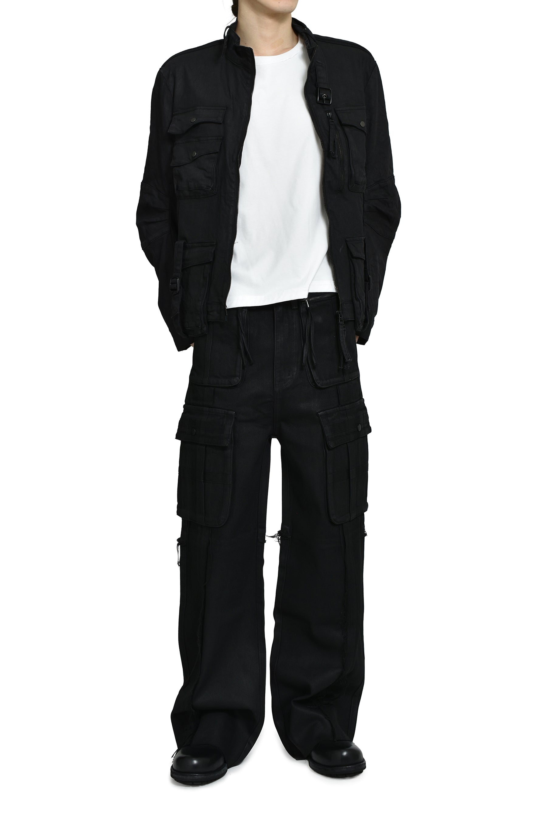 CROSS FRINGE PANTS / WAXED BLACK
