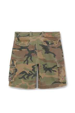 STUDDED MILITARY CARGO SHORTS / CAMO