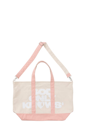 OVERSIZED SHOULDER TOTE BAG / OFF-WHITE/PINK