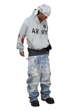 RECONSTRUCTED SWEATSHIRTS ZIP HOODIE / MELANGE GRY