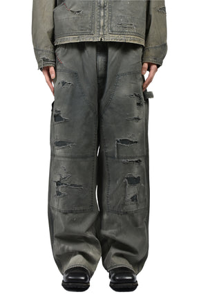 REMAKED DOUBLE KNEE DUCK PAINTER PANTS / BLK 
