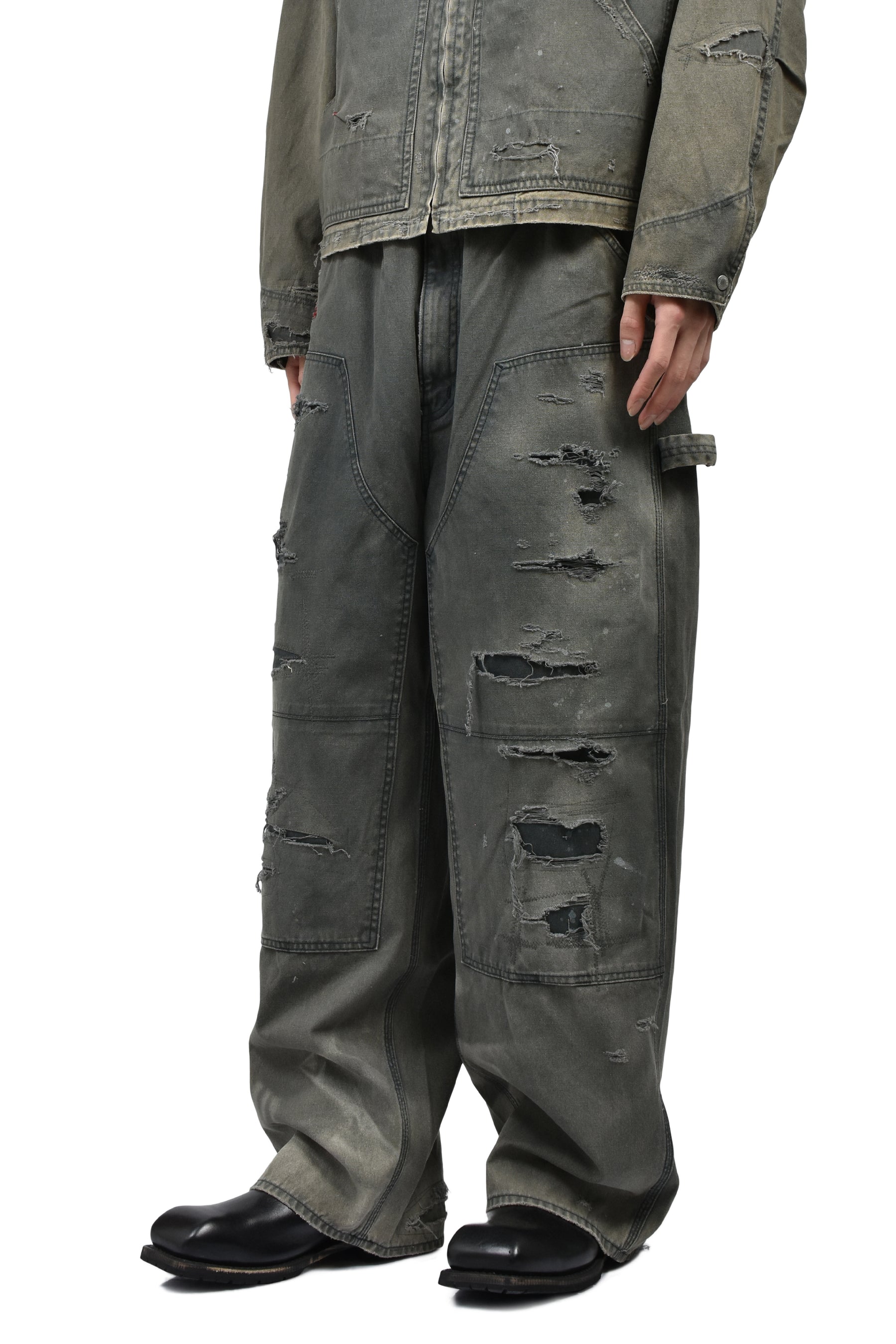 REMAKED DOUBLE KNEE DUCK PAINTER PANTS / BLK 