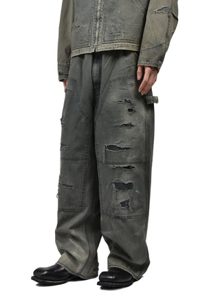 REMAKED DOUBLE KNEE DUCK PAINTER PANTS / BLK 