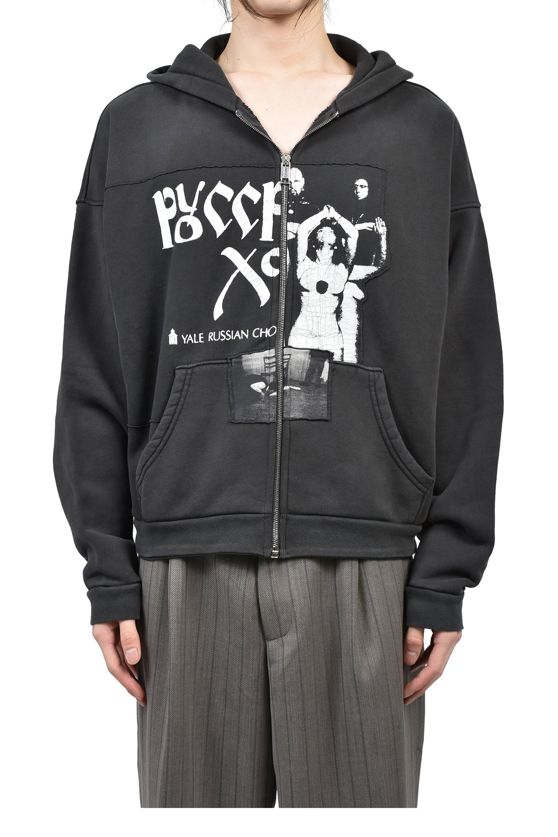 RUSSIAN CHORUS ZIP HOODIE / FADED BLK