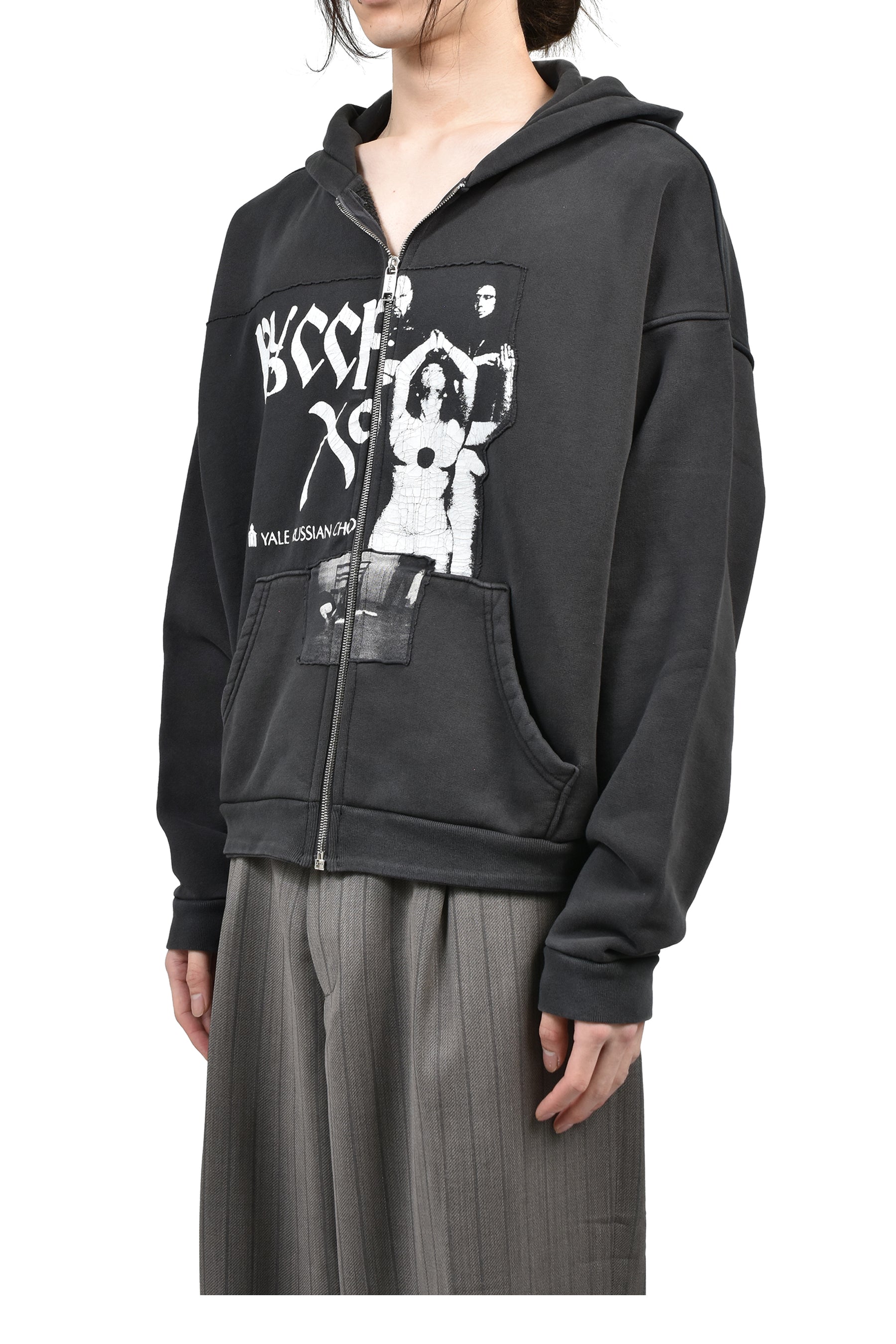 RUSSIAN CHORUS ZIP HOODIE / FADED BLK