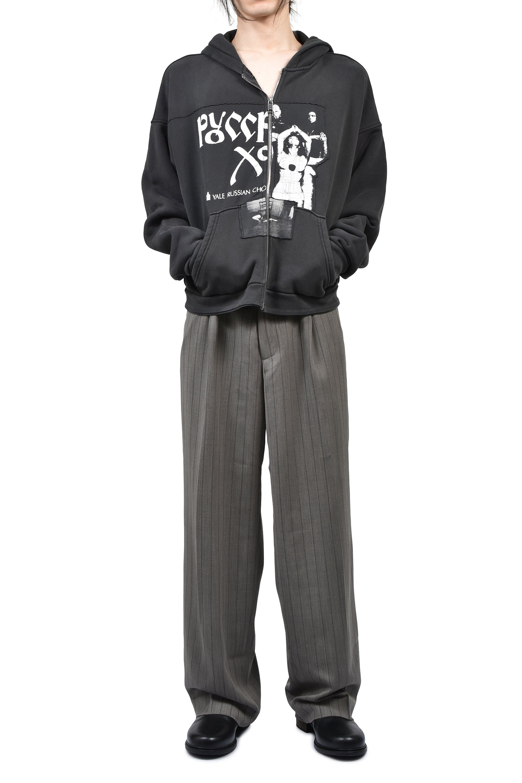 RUSSIAN CHORUS ZIP HOODIE / FADED BLK