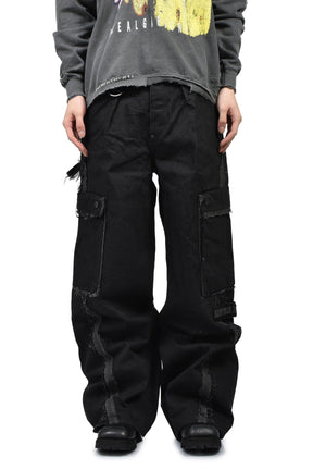 SLASH SEAM TWIST CARGO JEANS(NOIR) / BLK 