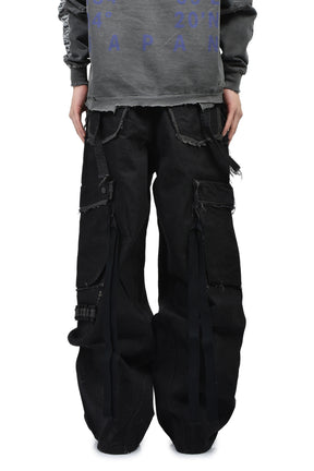 SLASH SEAM TWIST CARGO JEANS(NOIR) / BLK 