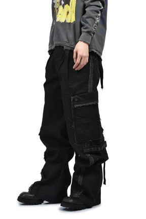 SLASH SEAM TWIST CARGO JEANS(NOIR) / BLK 