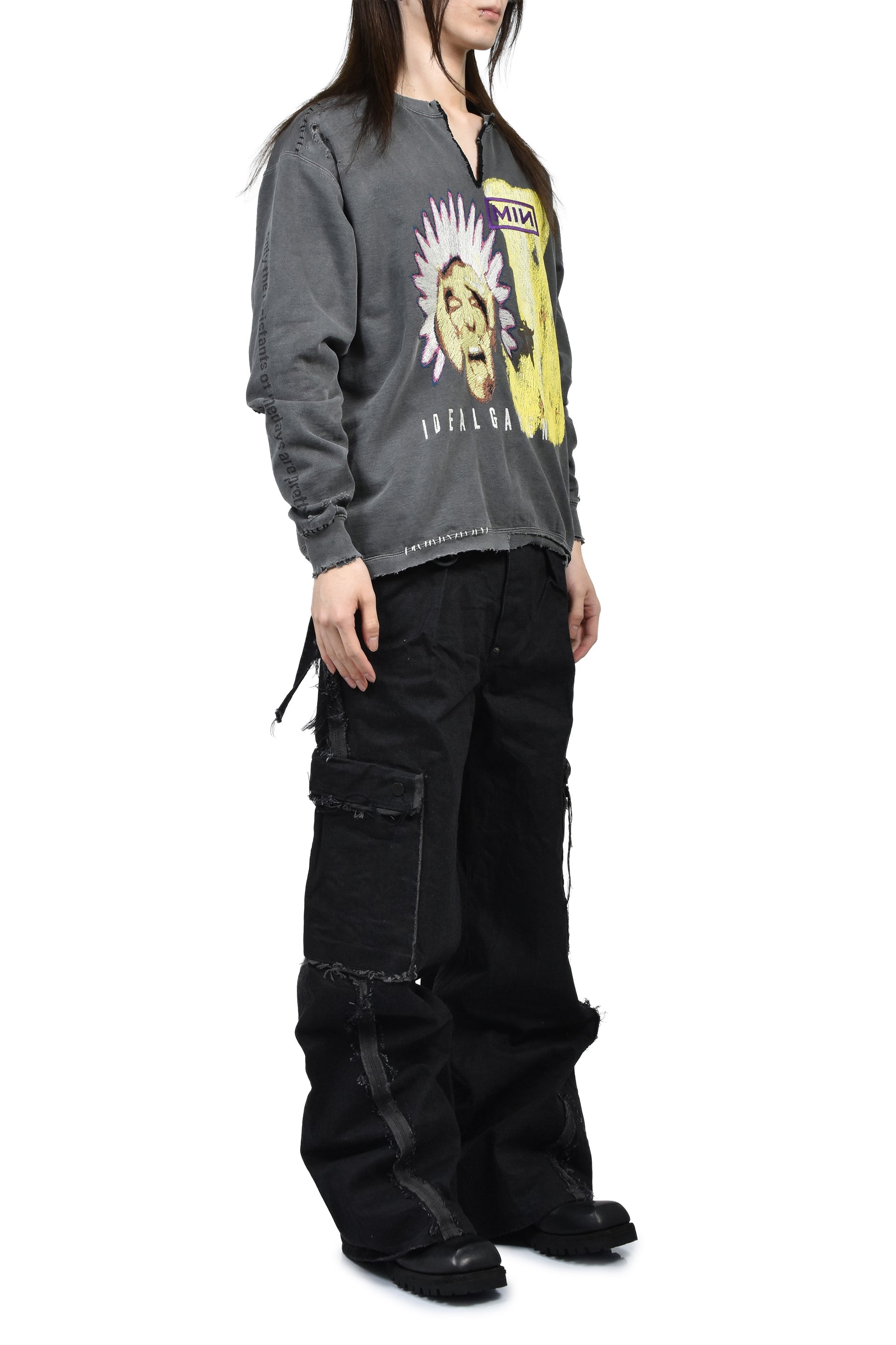 SLASH SEAM TWIST CARGO JEANS(NOIR) / BLK 