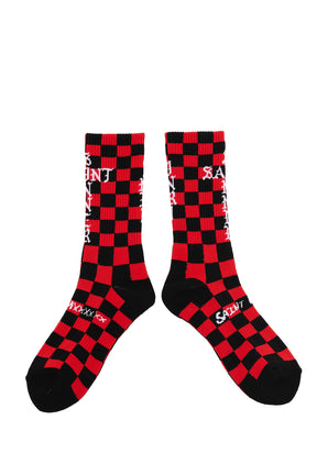 SOCKS/CHECK / BLK/RED