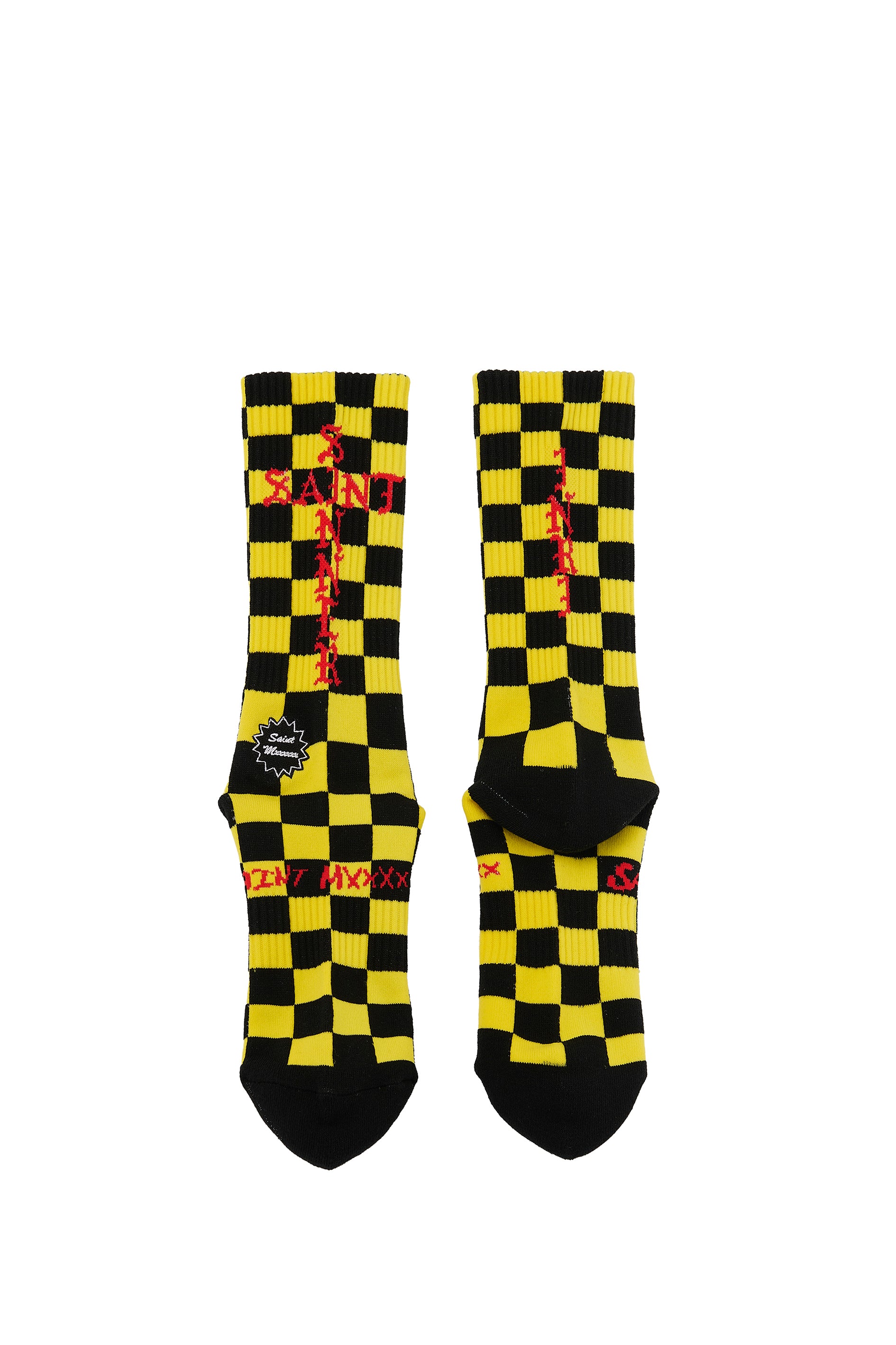 SOCKS/CHECK / BLK/YEL