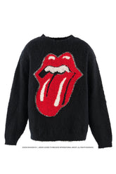 TRS_CRW N KNIT/LIPS&TOHGUE / BLK