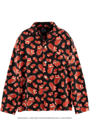 TRS_PAJAMA SHIRT/LIPS&TOHGUE / BLK