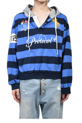 STRIPE POLO HOODIE / BLU