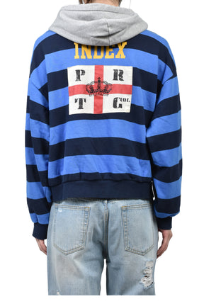 STRIPE POLO HOODIE / BLU
